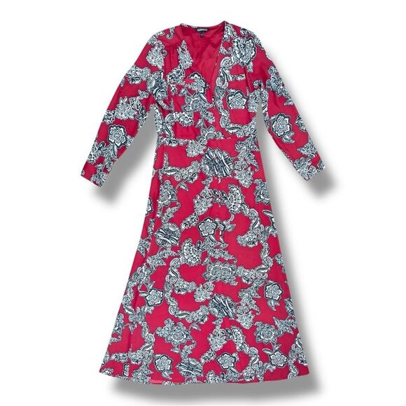 Express Red and Black Floral Maxi Dress Sz S - Picture 3 of 9